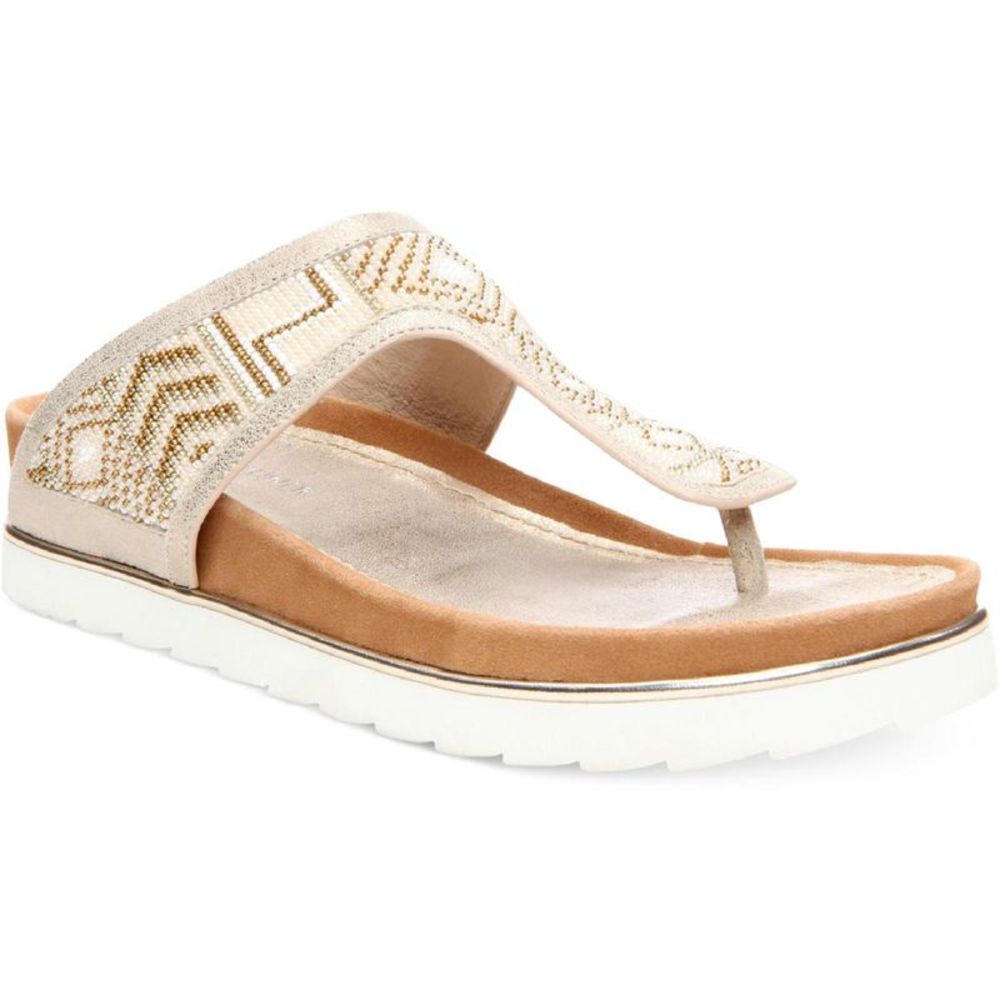 Donald J. Pliner Womens Cali-FABM Gold Beaded Metallic Flip-Flops Shoes NWT